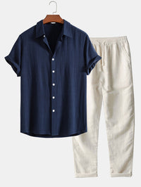 Linen Shirt and Trouser Set - Antonio-Navy Blue-S-State of Style
