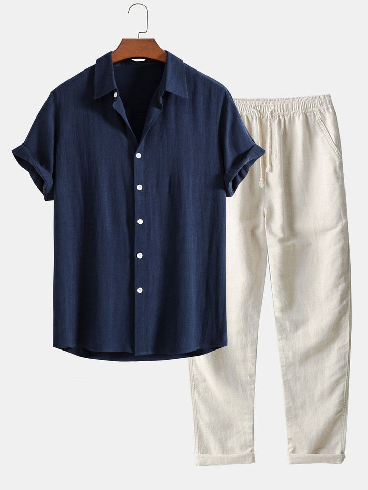 Linen Shirt and Trouser Set - Antonio-Navy Blue-S-State of Style