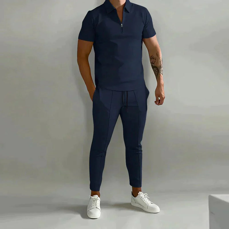 Linen shirt and trousers in men's set – Adrian-Dark blue-S-State of Style
