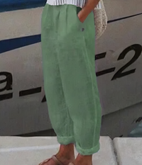 Linen Trousers for Women - Livia-Dark Green-S-State of Style