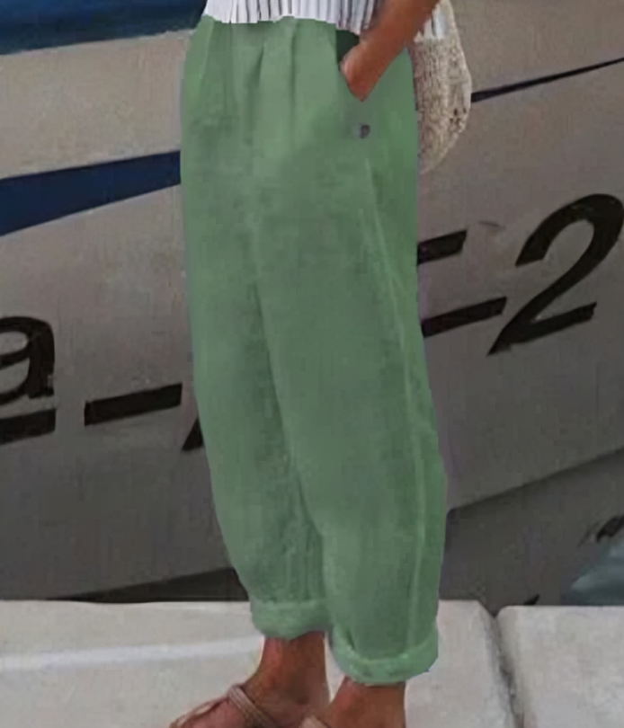 Linen Trousers for Women - Livia-Dark Green-S-State of Style