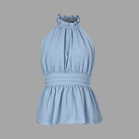 Livia - Embroidered Halter Neck Peplum Top-S-State of Style