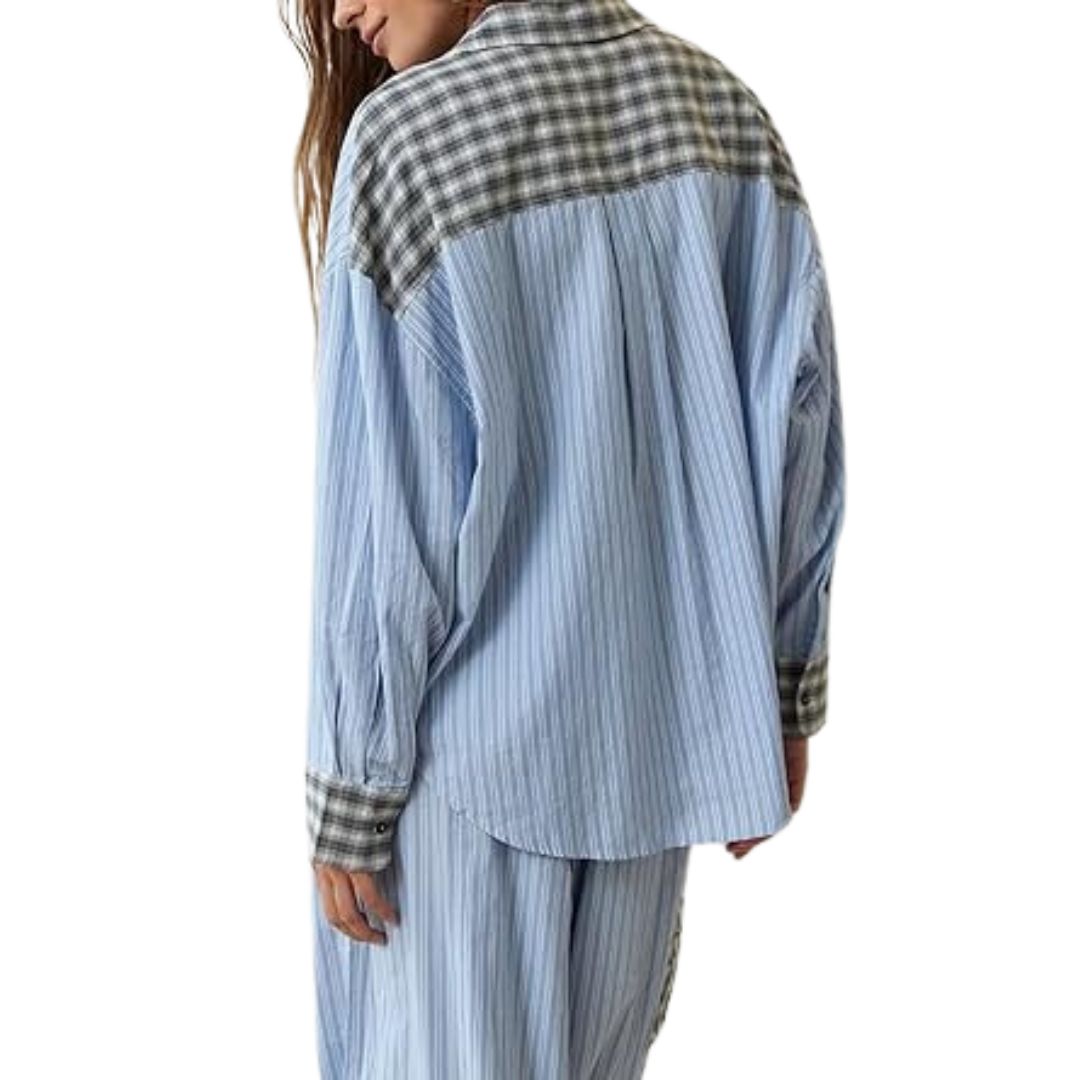 Liza Checkered Pyjama – Soft & Stylish Sleepwear for All Seasons-Blue-S-State of Style
