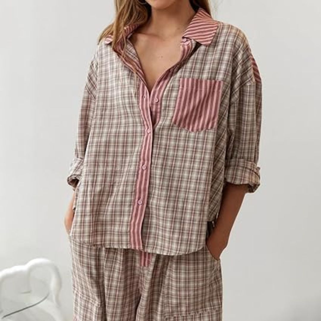 Liza Checkered Pyjama – Soft & Stylish Sleepwear for All Seasons-Blue-S-State of Style