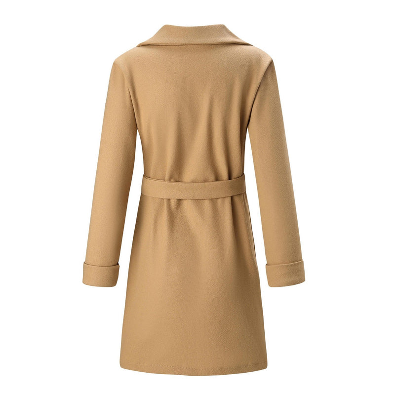 Long Double-Breasted Wool-Look Coat for Women - Elise-Black-S-State of Style