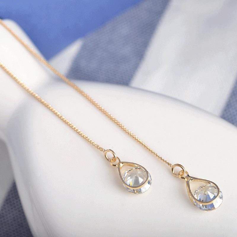 Long Drop Rhinestone Earrings - Isalyn-Gold (equal length)-State of Style