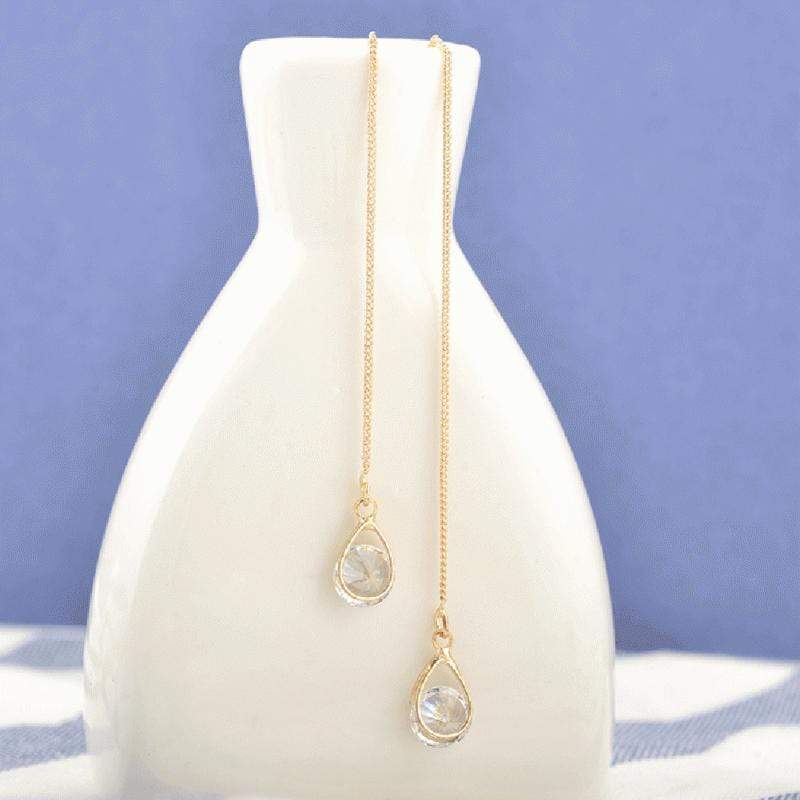 Long Drop Rhinestone Earrings - Isalyn-Gold (equal length)-State of Style