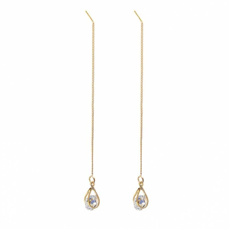 Long Drop Rhinestone Earrings - Isalyn-Gold (equal length)-State of Style