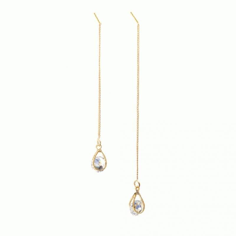 Long Drop Rhinestone Earrings - Isalyn-Gold (unequal length)-State of Style