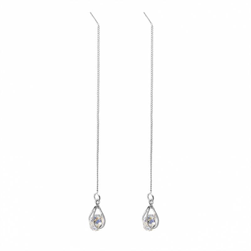 Long Drop Rhinestone Earrings - Isalyn-Silver (equal length)-State of Style