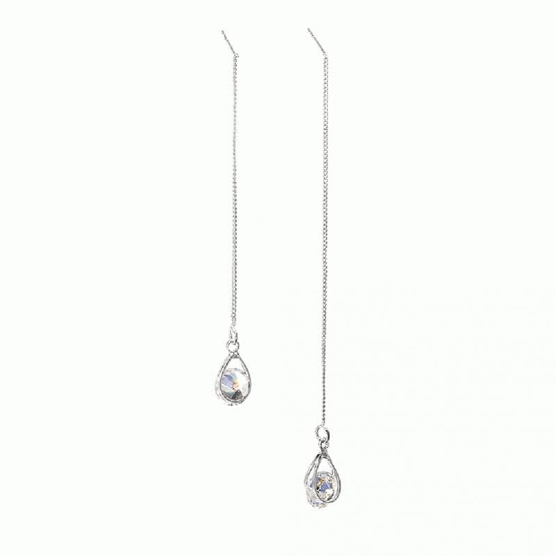 Long Drop Rhinestone Earrings - Isalyn-Silver (unequal length)-State of Style