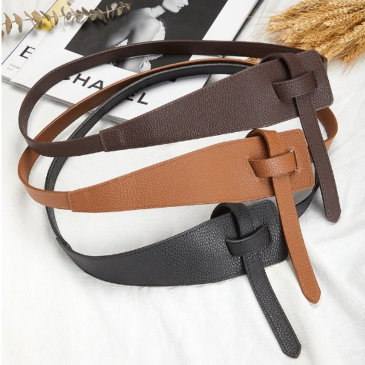 Long Knotted Leather Waist Belt-Coffee-State of Style