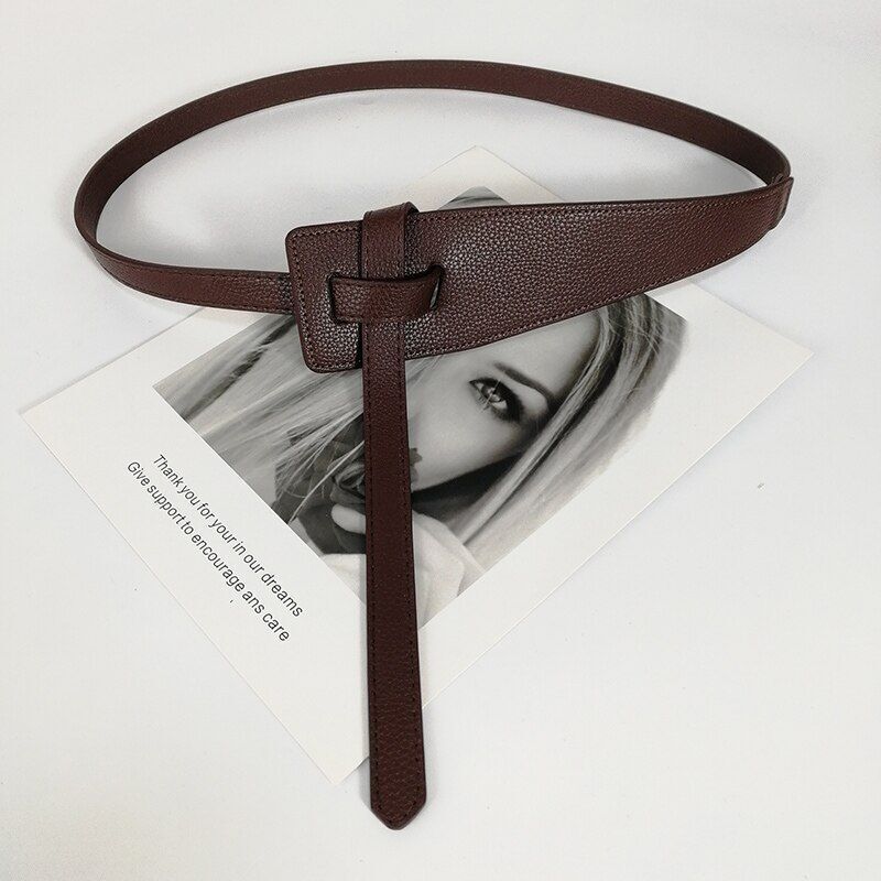 Long Knotted Leather Waist Belt-Coffee-State of Style