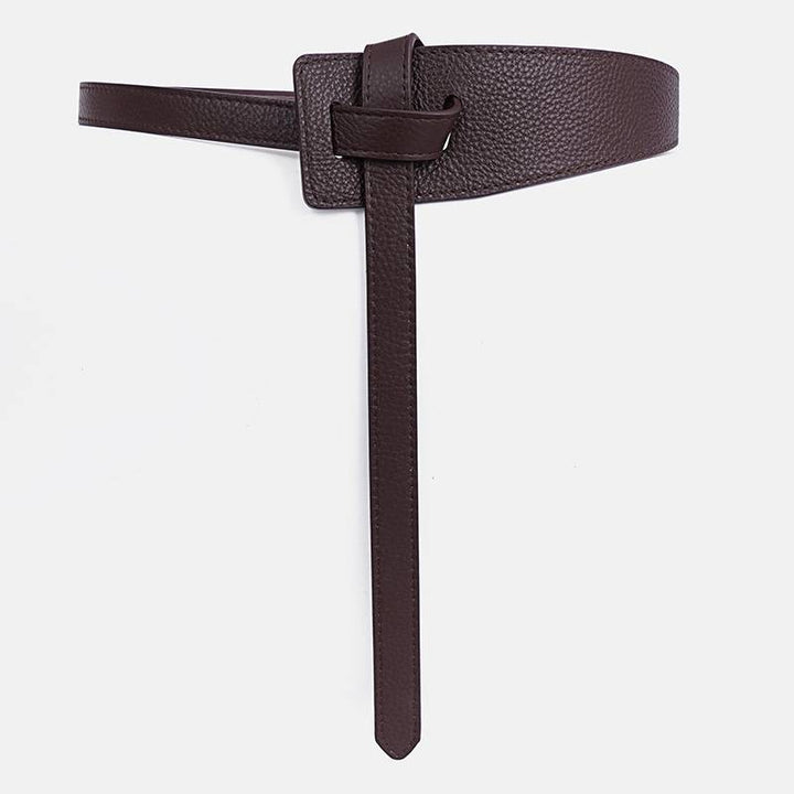 Long Knotted Leather Waist Belt-Coffee-State of Style
