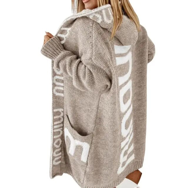 LONG OVERSIZED THICK JUMPER WITH STATEMENT PRINT-S-Beige-State of Style