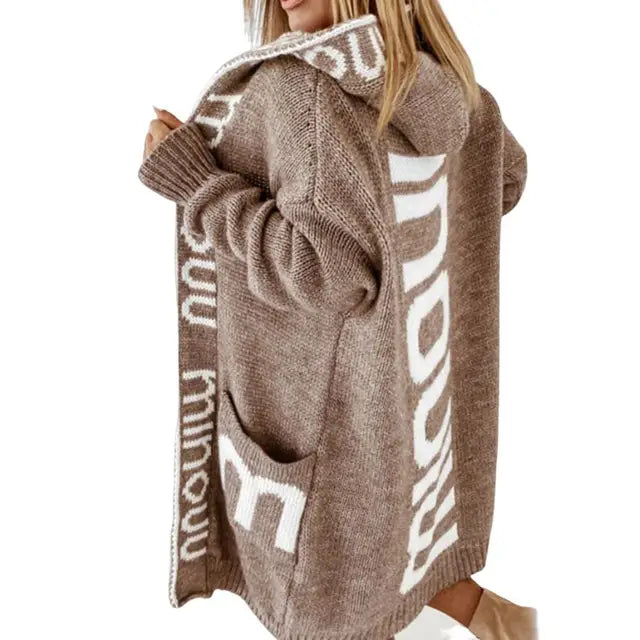 LONG OVERSIZED THICK JUMPER WITH STATEMENT PRINT-S-Brown-State of Style