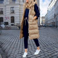 Long Padded Gilet with Hood and Pockets - Taylor-Khaki-S-State of Style