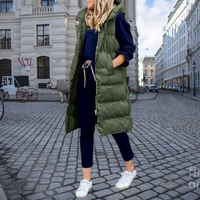 Long Padded Gilet with Hood and Pockets - Taylor-Olive Green-S-State of Style