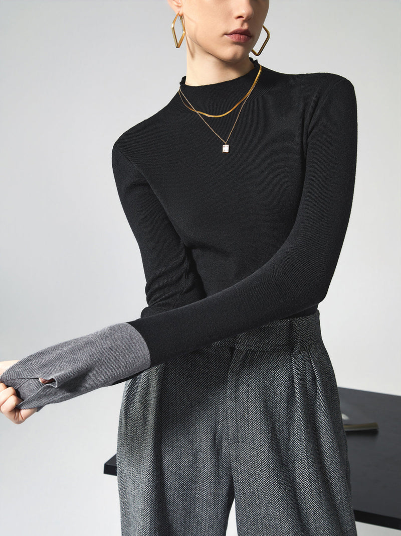 Long Sleeve Contrast Top for Women - Lana-Black-XS-State of Style