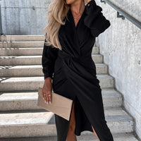 Long-Sleeve V-Neck Dress for Women | Elegant and Comfortable-Black-S-State of Style