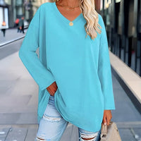 Long Sleeve V-Neck Women's Top - Lucinda-Bright Blue-S-State of Style