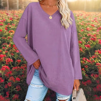 Long Sleeve V-Neck Women's Top - Lucinda-Purple-S-State of Style