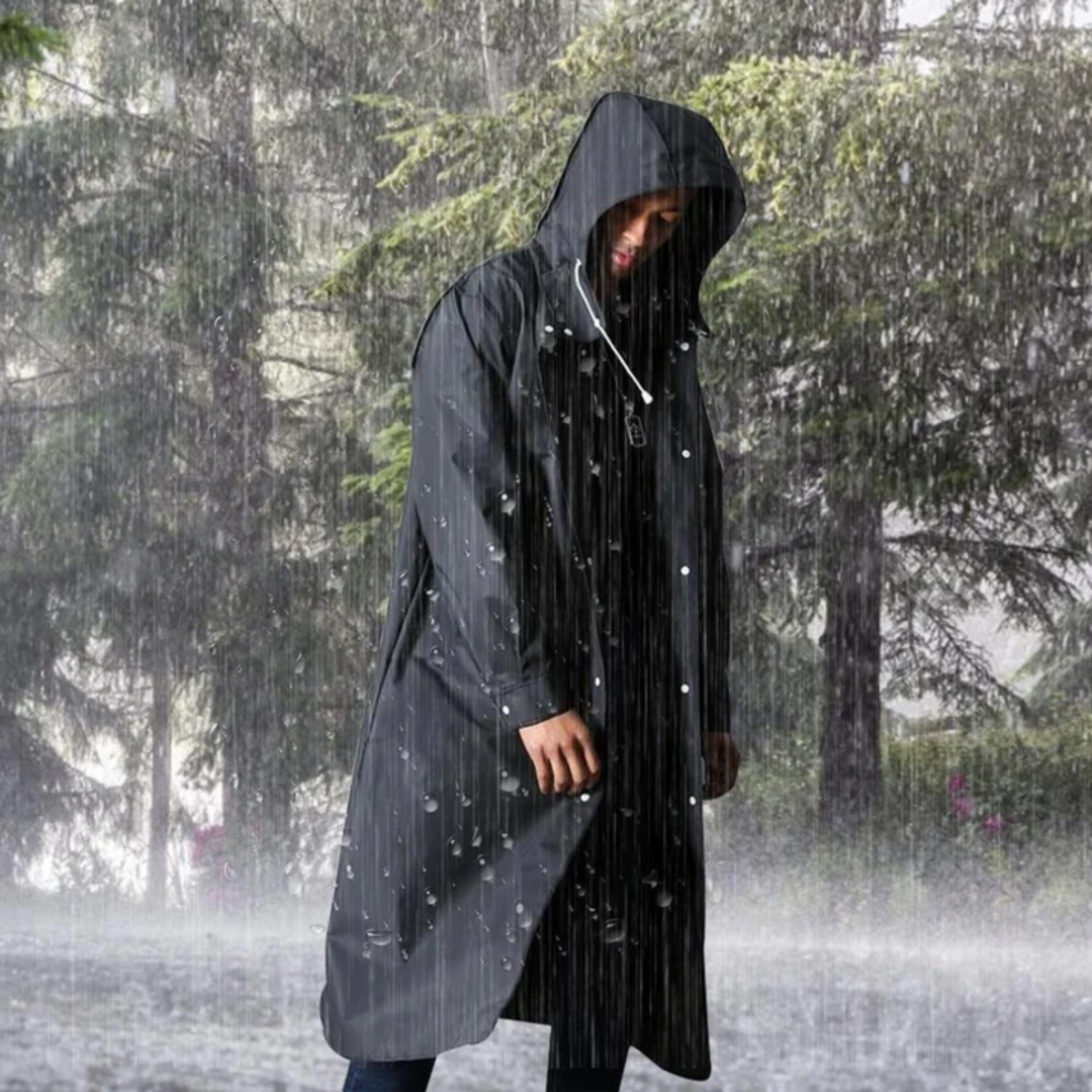 Long Waterproof Men's Rain Jacket with Hood - Titan-Black-L-State of Style
