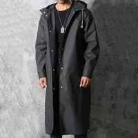 Long Waterproof Men's Rain Jacket with Hood - Titan-Black-L-State of Style