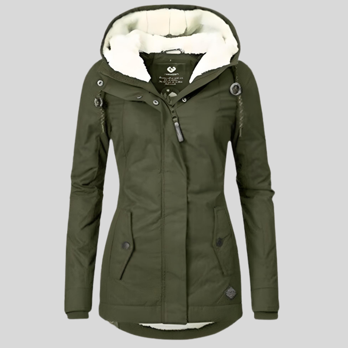 Long Winter Coat with Hood | Thick Warm Jacket-Army Green-S-State of Style