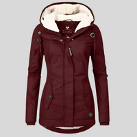 Long Winter Coat with Hood | Thick Warm Jacket-Wine Red-S-State of Style