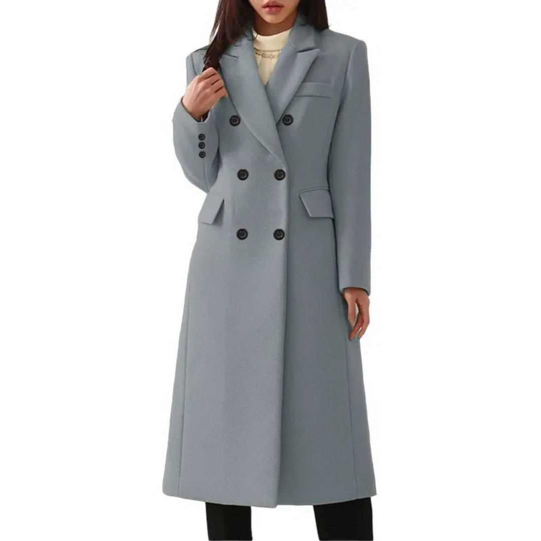 Long Wool Women's Coat with Double Collar - Elise-Grey-S-State of Style