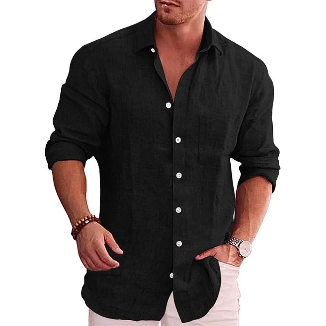 Loose-Fit Linen Shirt Johnson – Casual Comfort & Modern Style-Black-M-State of Style