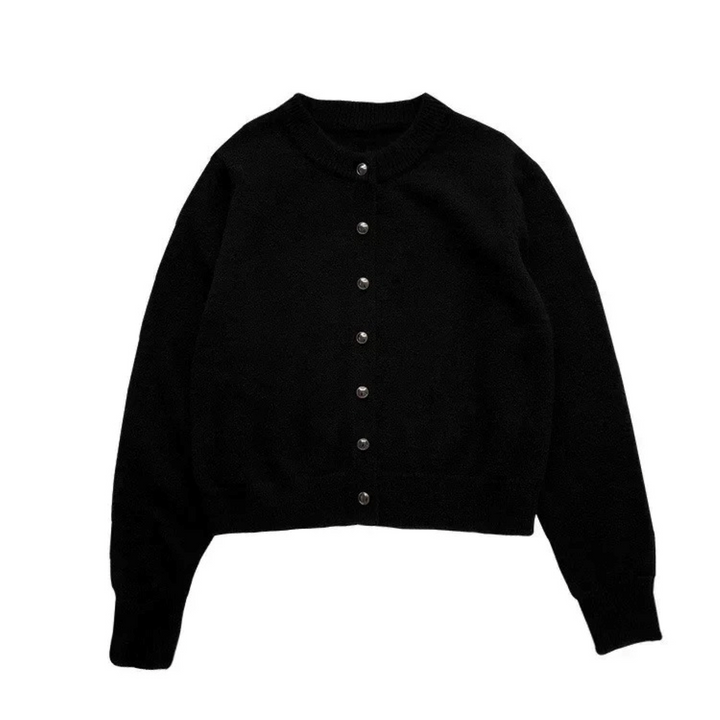 Loose Knit Women's Cardigan with Round Neck - Sophie-Black-S-State of Style