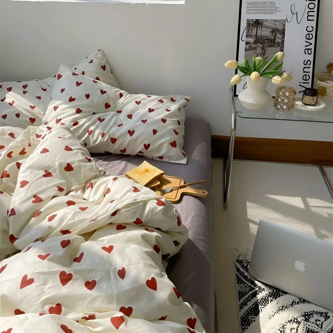 LoveLuxe Heart Motif Quilt Cover Set-140x200 cm-State of Style