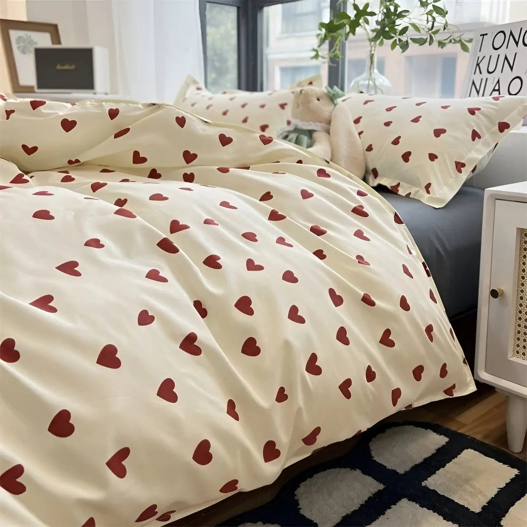 LoveLuxe Heart Motif Quilt Cover Set-140x200 cm-State of Style