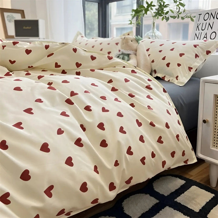 LoveLuxe Heart Motif Quilt Cover Set-140x200 cm-State of Style