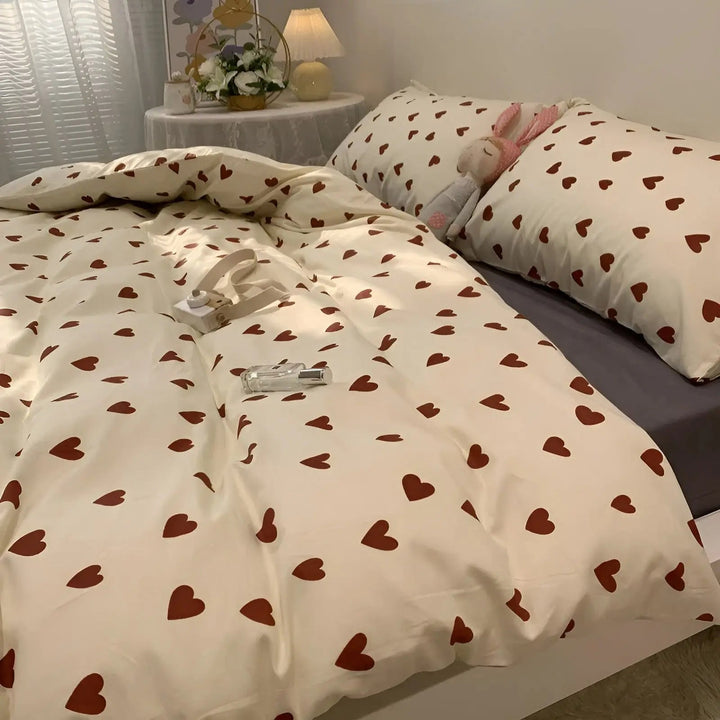 LoveLuxe Heart Motif Quilt Cover Set-140x200 cm-State of Style