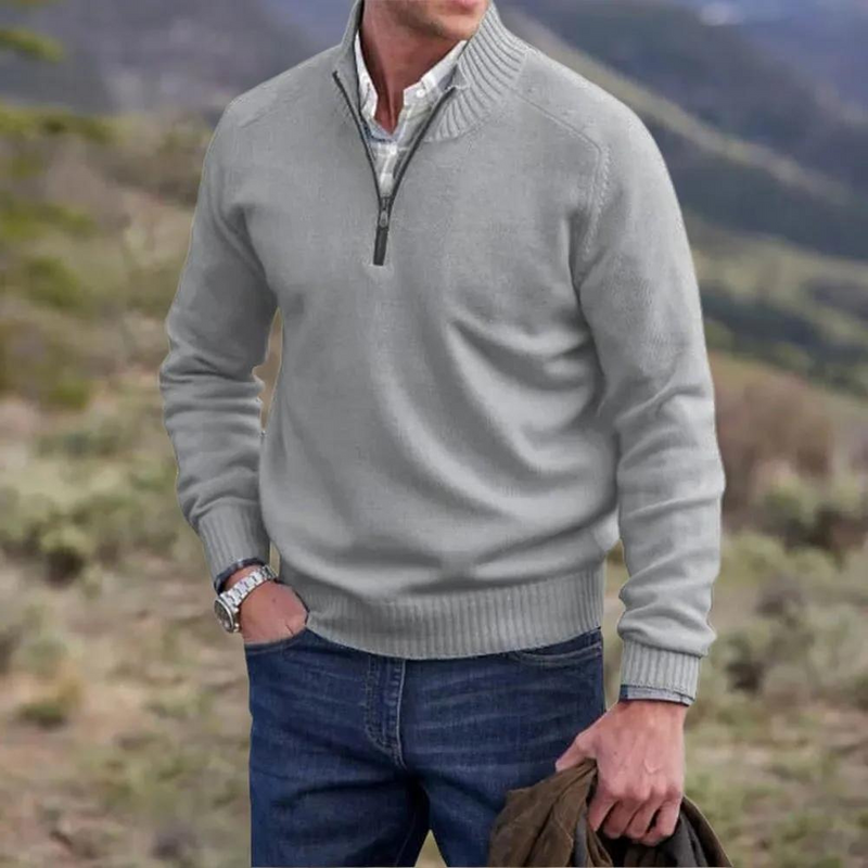 Lucas Luxe Cashmere Zip Men's Jumper-Brown-XS-State of Style