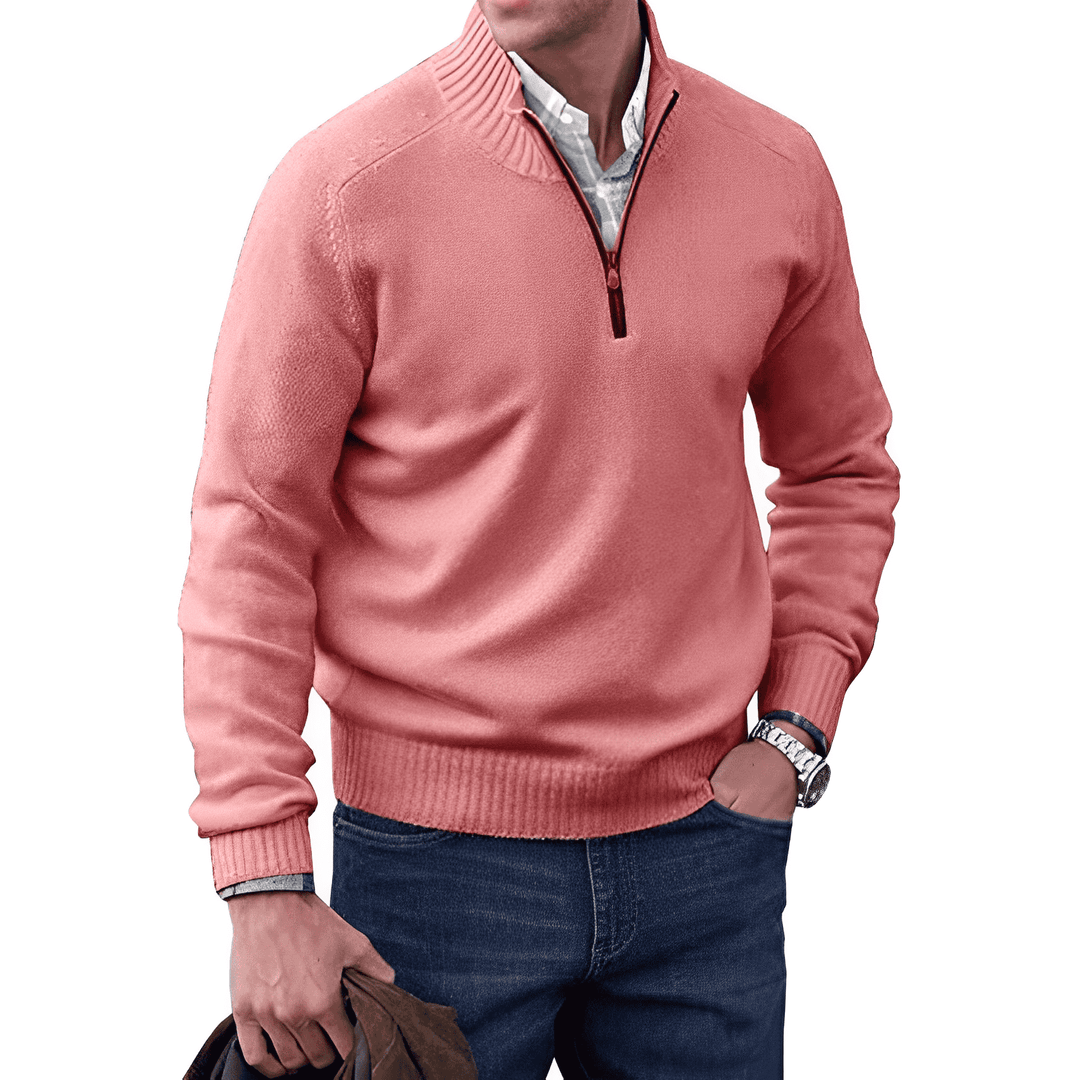 Lucas Luxe Cashmere Zip Men's Jumper-Pink-XS-State of Style