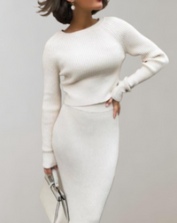 Lucy - 2-Piece Ribbed Knit Sweater and Slim Fit Skirt Set-White-2XS-State of Style