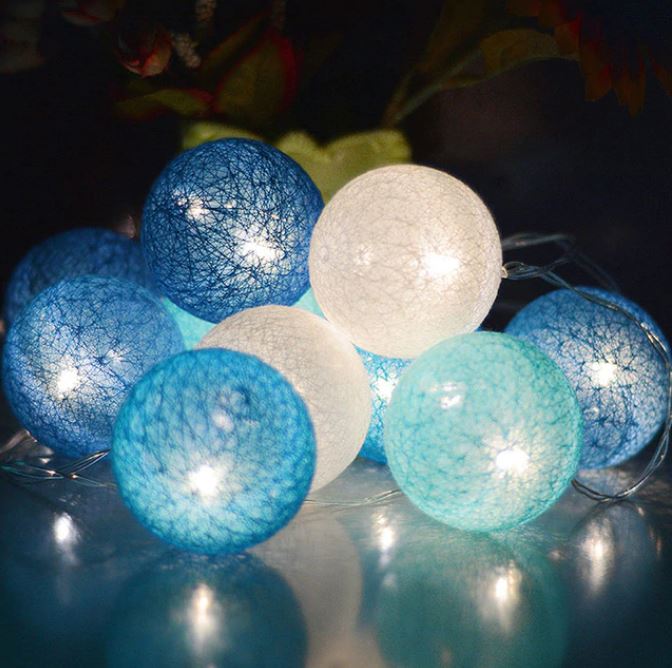LumiBall - Fun Cotton Light-Up Ball String Lights-Ocean Blue-1.5 metres 10 lights-USB-State of Style