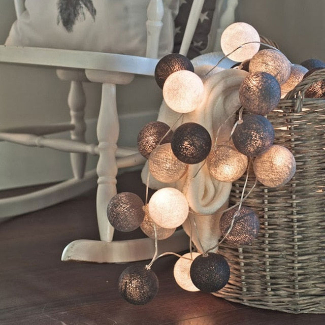 LumiBall - Fun Cotton Light-Up Ball String Lights-Stone Grey-1.5 metres 10 lights-USB-State of Style