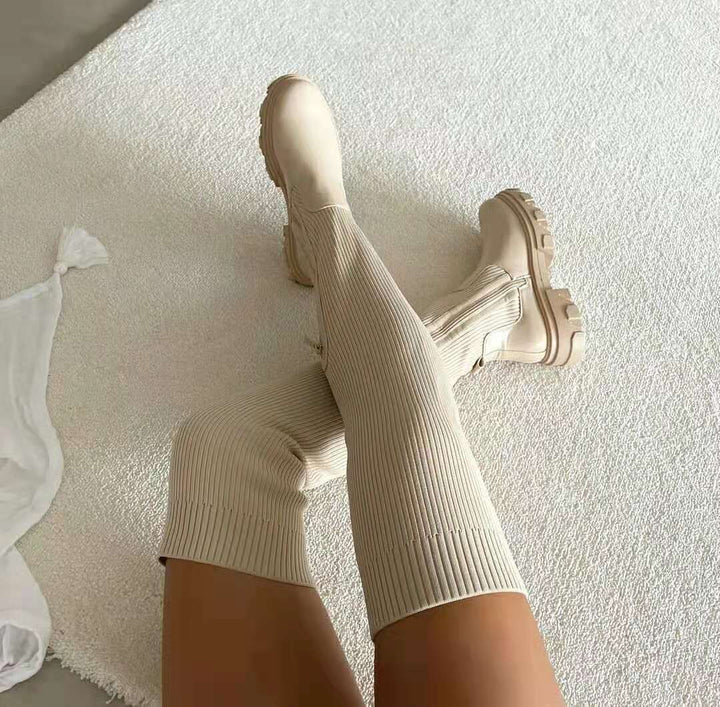 Luna Over-the-Knee Sock Boots-Beige-5.5-State of Style