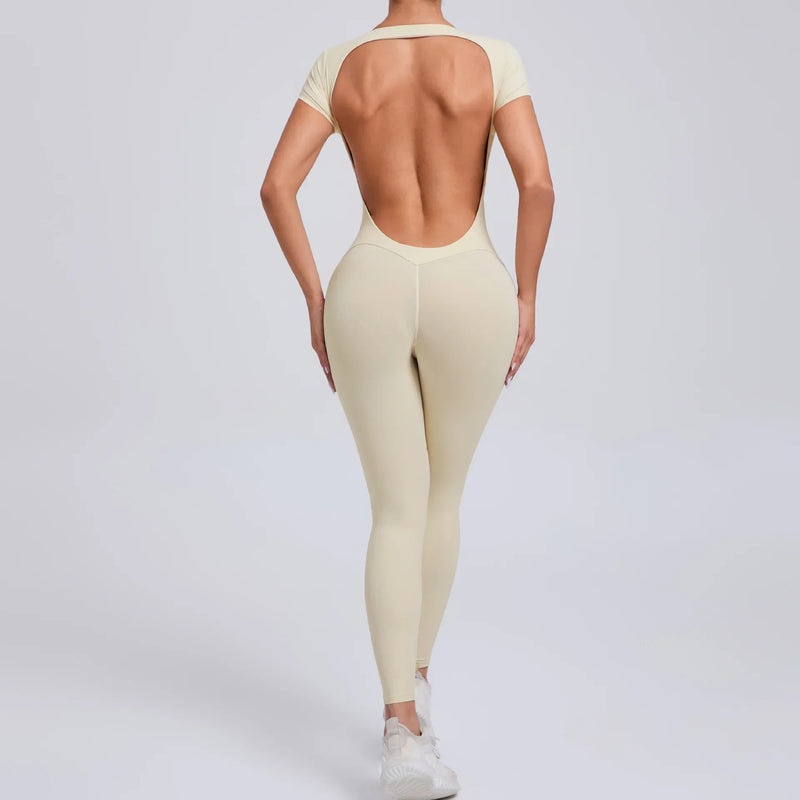 Luna Yoga Jumpsuit with Breathable & Flexible Design-Beige-L-State of Style