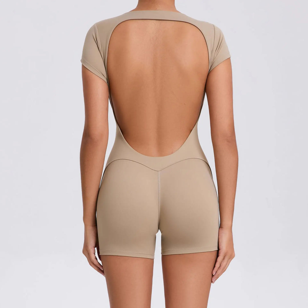 Luna Yoga Jumpsuit with Breathable & Flexible Design-Khaki Short-S-State of Style