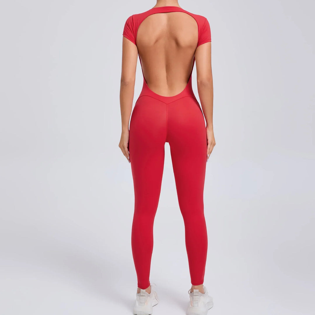 Luna Yoga Jumpsuit with Breathable & Flexible Design-Red-S-State of Style