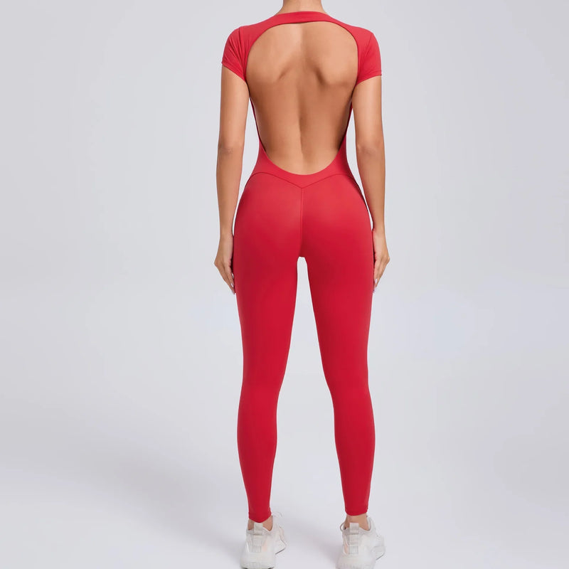 Luna Yoga Jumpsuit with Breathable & Flexible Design-Red-S-State of Style
