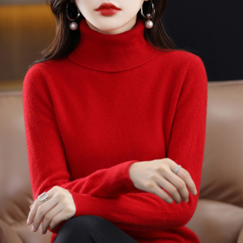 Luxe Cashmere Ladies' Turtleneck - Elena-Red-S-State of Style