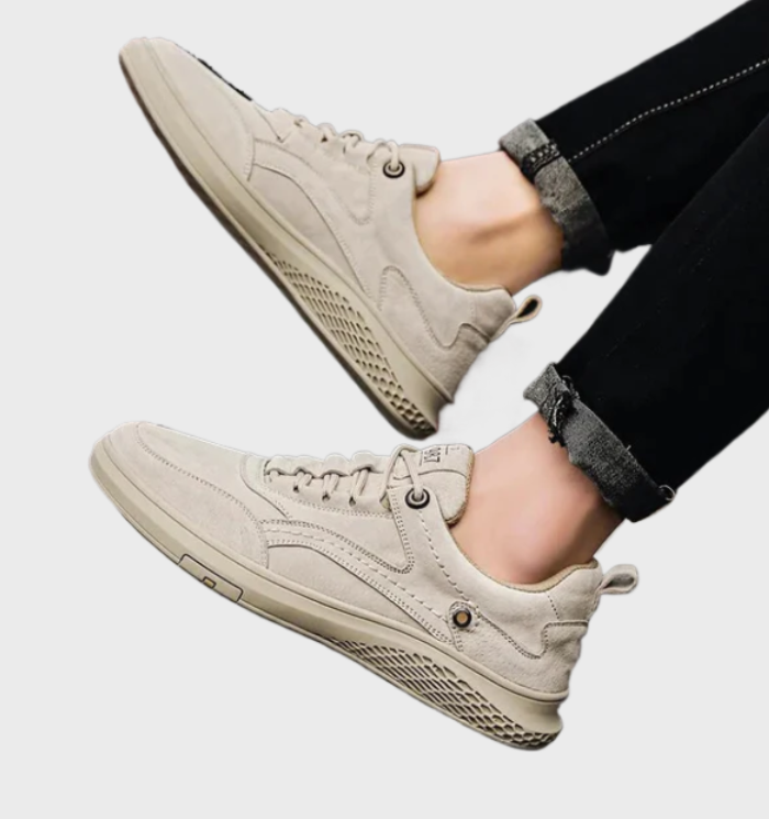 Luxe Leather Sneakers with Lace-Up Design - Victor-Beige-5.5-State of Style