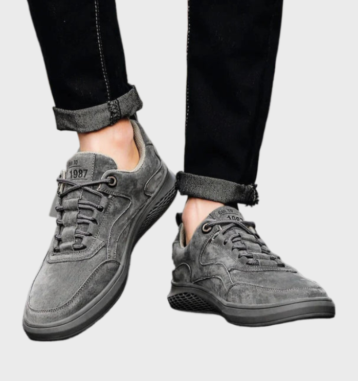 Luxe Leather Sneakers with Lace-Up Design - Victor-Grey-5.5-State of Style
